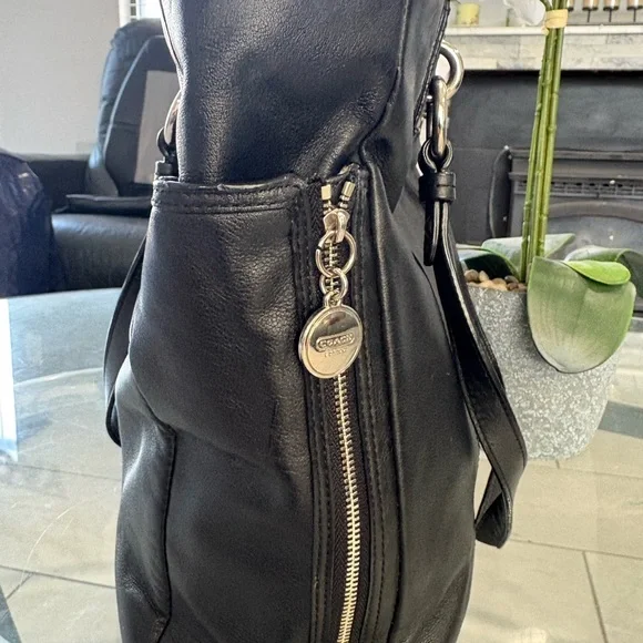 Coach Black Leather Handbag with Silver Accents - Picture 3 of 8